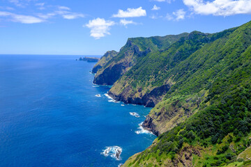 Coastline view in Madeira. Mountains near Atlantic ocean