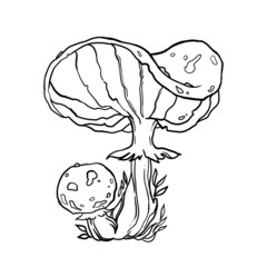 children's coloring. coloring book. tattoo. linear art. mushrooms with leaves. magic mushrooms.