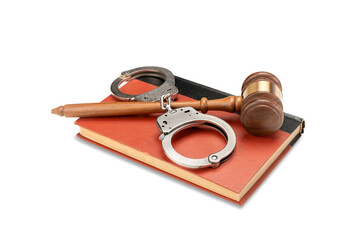 Gavel and handcuffs on law book