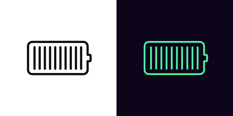Outline battery icon, with editable stroke. Linear electric charge sign, accumulator pictogram