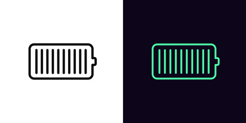 Outline battery icon, with editable stroke. Linear electric charge sign, accumulator pictogram
