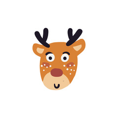 Cute deer isolated on white. Animal card. Vector character, element for web and decoration, christmas symbol.