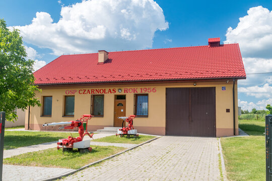 Czarnolas, Poland - June 10, 2021: Volunteer fire brigade in Czarnolas. OSP Czarnolas.