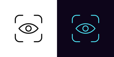 Outline eye identify icon, with editable stroke. Linear eye scanner sign, iris recognition pictogram