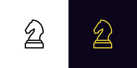 Outline chessman knight icon, with editable stroke. Linear horse sign, chess piece pictogram - obrazy, fototapety, plakaty