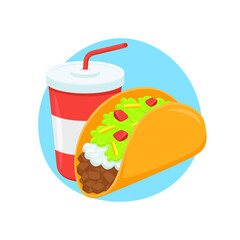Menu Taco and Soda Emoji Icon Illustration. Mexican Food Vector Symbol Emoticon Design Doodle Vector.