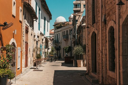 Narrow street in the town. Cyprus, limassol