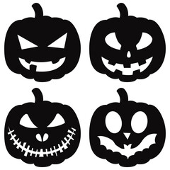Halloween pumpkins set. Vector black Jack-o-lanterns isolated set for paper cutting.