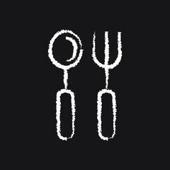 Spoon and fork line Icon design white chalk. Draw a picture on the blackboard.