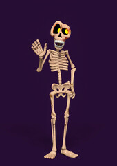 funny skeleton is standing up and saying hi