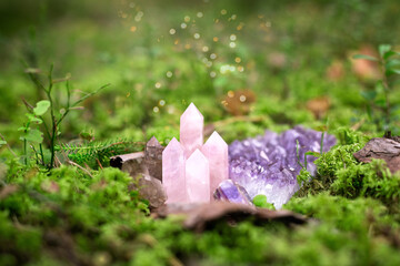 Minerals on green moss