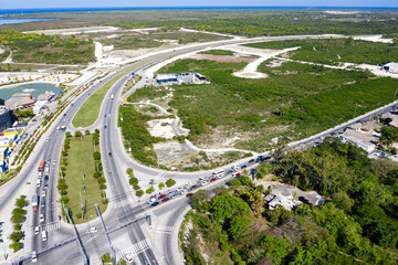 Asphalt highway road with cars. Dominican Republic. Aerial view