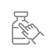 Medical ampoule and hand line icon. Vaccination, immunization, serum, vaccine symbol