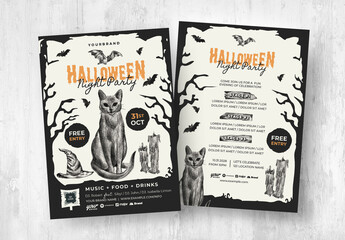 Halloween Flyer Layouts with Hand Sketched Illustrations