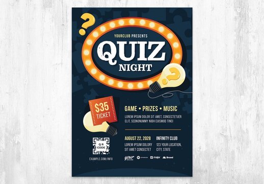 Quiz Night Flyer for Trivia Night Competitions and Pub Quizzes