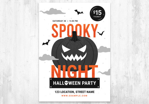 Simple Halloween Party Flyer with Evil Pumpkin Illustration