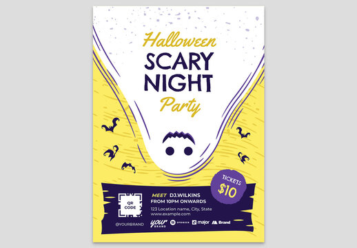 Halloween Flyer with Upside Down Ghost Illustration