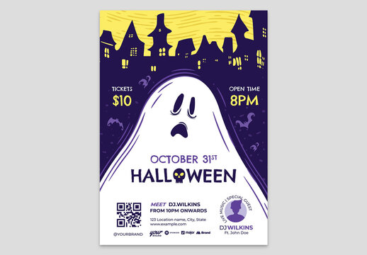 Halloween Flyer with Ghost Illustrations