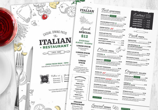 Food Menu Layout for Italian Restaurants