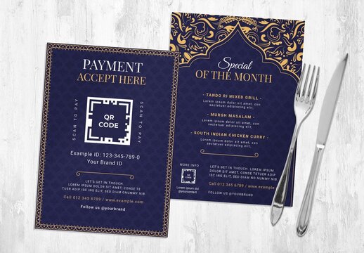 Indian Restaurant Food Menu Flyer With Qr Code Placeholder