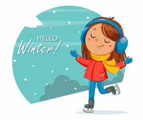 Kid skating, cute skater girl cartoon character