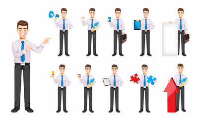 Handsome business man, set of eleven poses
