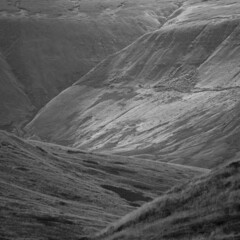 Mountain valley in black and white