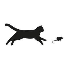 illustration of a cat running over a mouse on a white background