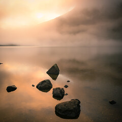 Rocks in a lake on a Misty morning