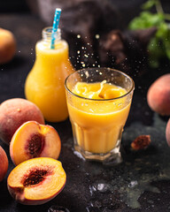 juice peach fruit peaches drink beverage fresh meal snack on the table copy space food background rustic 