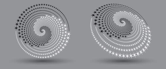 Abstract dotted vector background. Halftone effect with stars. Spiral dotted background or icon.