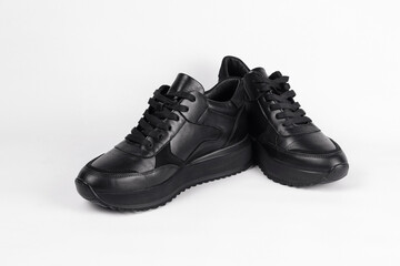 Leather elegant, classic sports shoes for women, for the cool season, these shoes are waterproof and it is comfortable to walk a lot