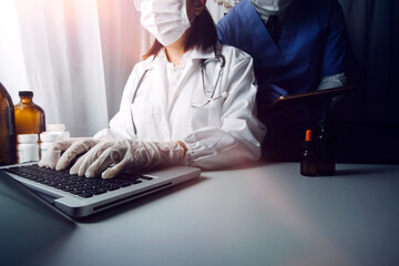 medical technology or medical network. doctor using digital tablet with screen interface.