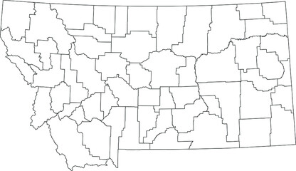 White blank vector map of the Federal State of Montana, USA with black borders of its counties