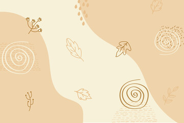 Abstract autumn vector background with fall doodle leaves. Graphic sketch illustration. Outline leaf. Modern fashionbanner concept. Nature floral plant