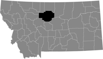 Black highlighted location map of the Chouteau County inside gray map of the Federal State of Montana, USA