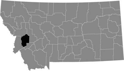 Black highlighted location map of the Granite County inside gray map of the Federal State of Montana, USA