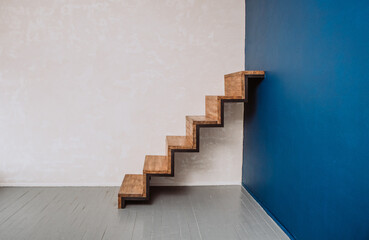 loft style staircase metal wood corner blue