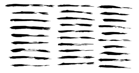 Set of hand drawn vector decorative lines from black paint brush strokes, collection of grunge graphic elements.