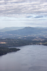 Aerial View of Vancouver Island from the top of Mt. Maxwell. Cloudy Summer Morning. Taken in Salt Spring Island, British Columbia, Canada. Canadian Nature Background