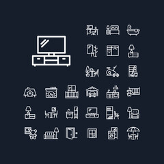 TV cabinet icon in set on the black background. High quality outline symbol for web design or mobile app.