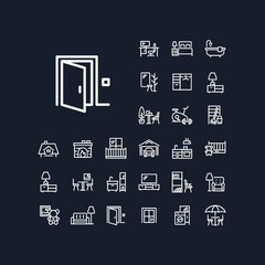 Door line icon in set on the black background. High quality outline symbol for web design or mobile app.