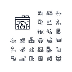 Fireplace line icon in set on the white background. High quality outline symbol for web design or mobile app.