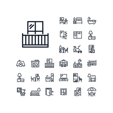 Balcony line icon in set on the white background. High quality outline symbol for web design or mobile app.