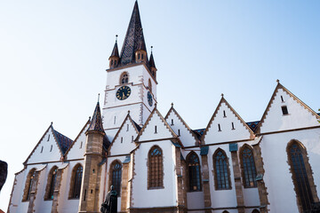 Fototapeta na wymiar Beautiful baroque architecture and buildings in the heart of Sibiu, Romania.