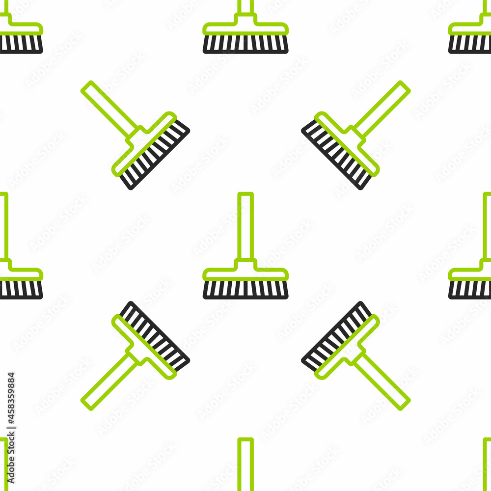 Poster Line Handle broom icon isolated seamless pattern on white background. Cleaning service concept. Vector