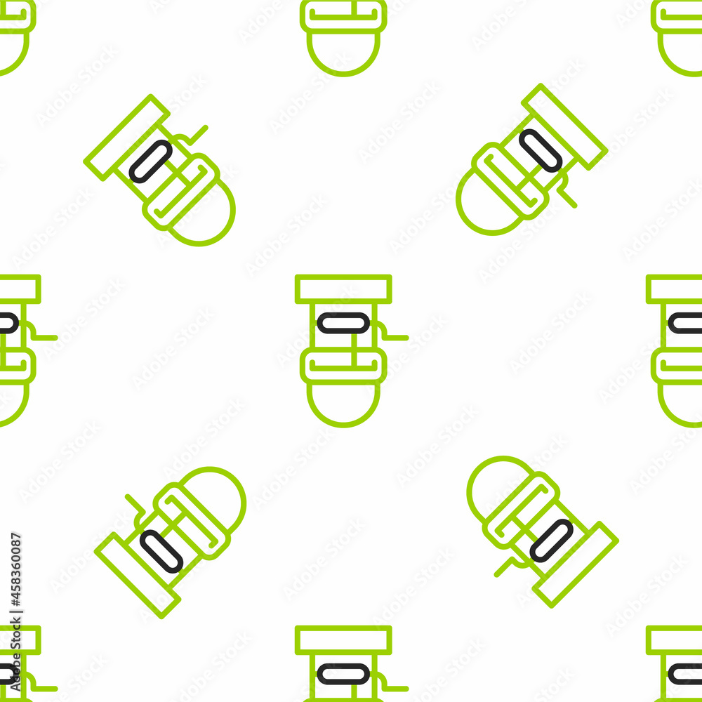 Poster line well with a bucket and drinking water icon isolated seamless pattern on white background. vecto