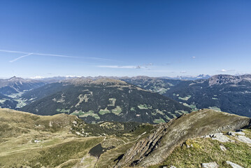 High angle shot of the Grosser Mittager peak in the Italian Alps on a sunny day