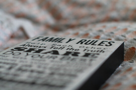 Closeup Shot Of A Family Rules Wood Poster For Interior Design