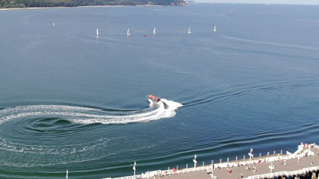 Aerial view of a rib boat on the sea